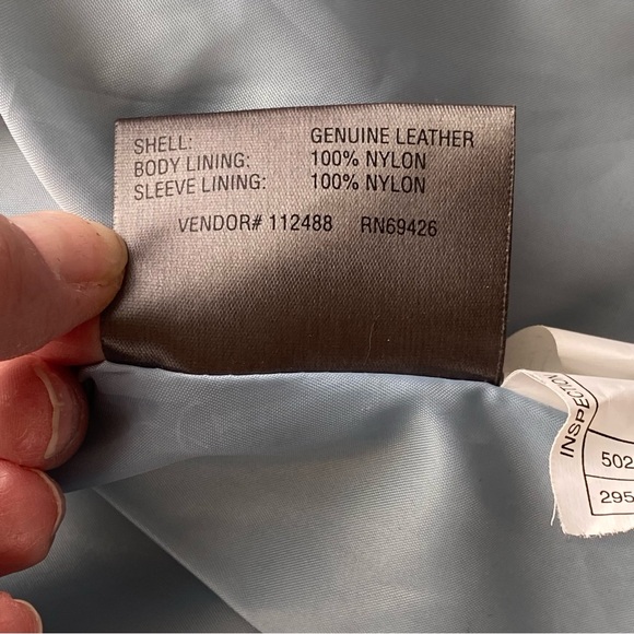 Rare VTG Y2K Wilsons Leather Baby Blue/ Cream Retro Moto Leather Jacket Large - Picture 13 of 15